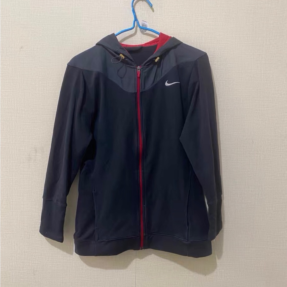 Nike Black Hoodie with Red Trim and Hood Lining